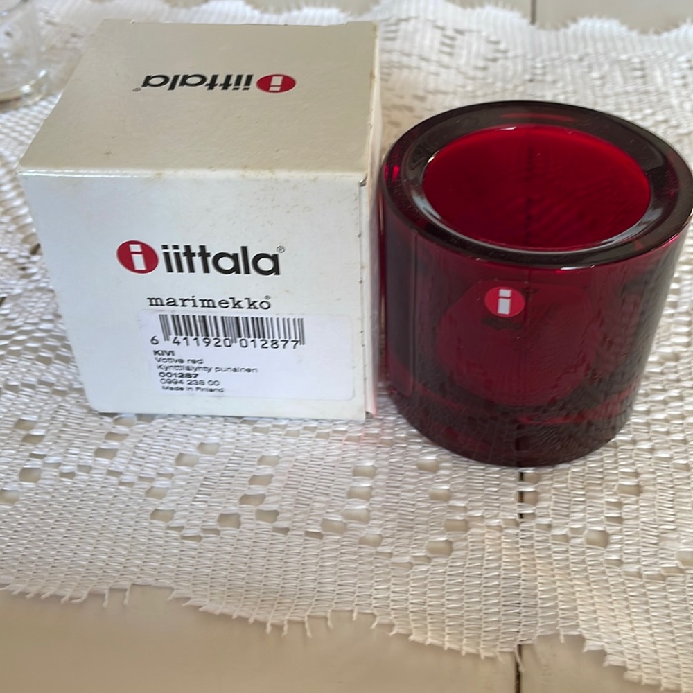 Vintage RED Iittala Marimekko candle votive🌲❣️